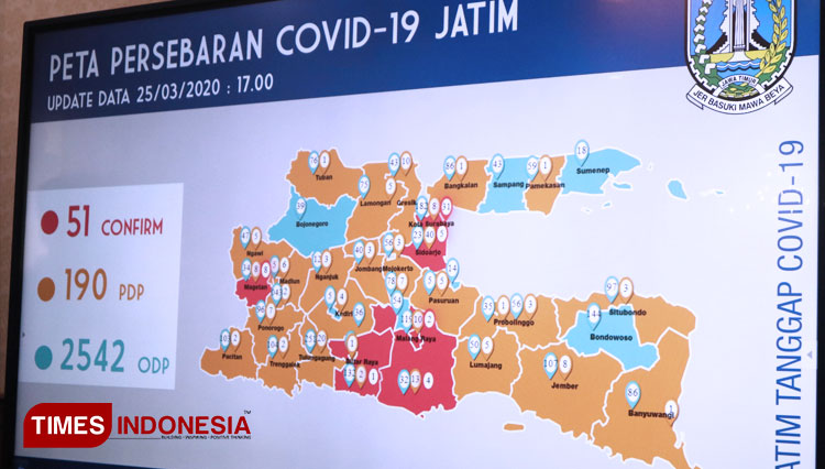 Data penyebaran Covid-19 di Jatim hingga Rabu (25/3/2020) malam. (FOTO: Lely Yuana/TIMES Indonesia) 