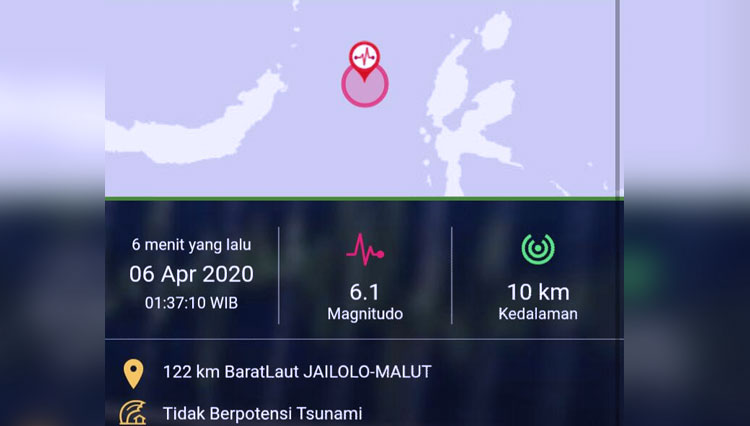 Ilustrasi titik kordinat gempa yang terjadi di barat laut Jailolo-Malut (FOTO: Istimewa)