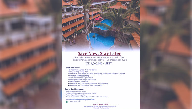 Save Now, Stay Later Package by Best Western Premier Agung Resort Ubud. (Photo: Best Western Premier Resort Agung Ubud)