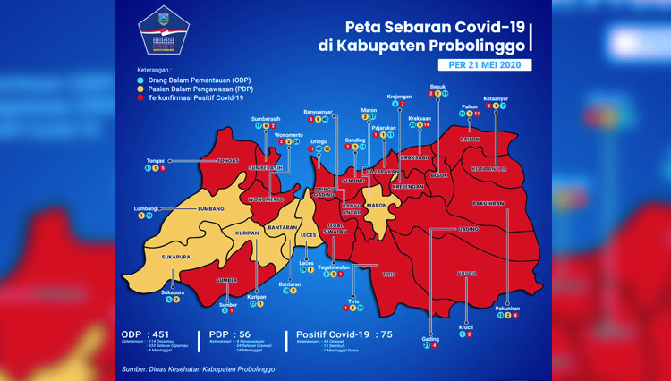 Peta sebaran Covid 19 di Kabupaten Probolinggo. (foto: Kominfo)