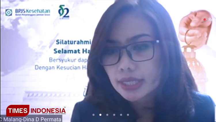 Kepala BPJS Kesehatan Cabang Malang, Dina Diana Permata, saat teleconference. (FOTO: Screenshot/TIMES Indonesia)