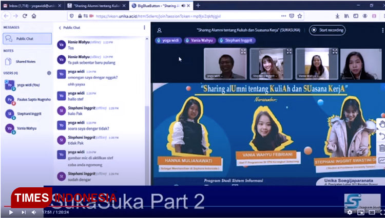 Temu online yang diselenggarakan oleh Prodi Sistem Informasi UNIKA Soegijapranata bersama para alumni. (FOTO: Humas UNIKA for TIMES Indonesia)