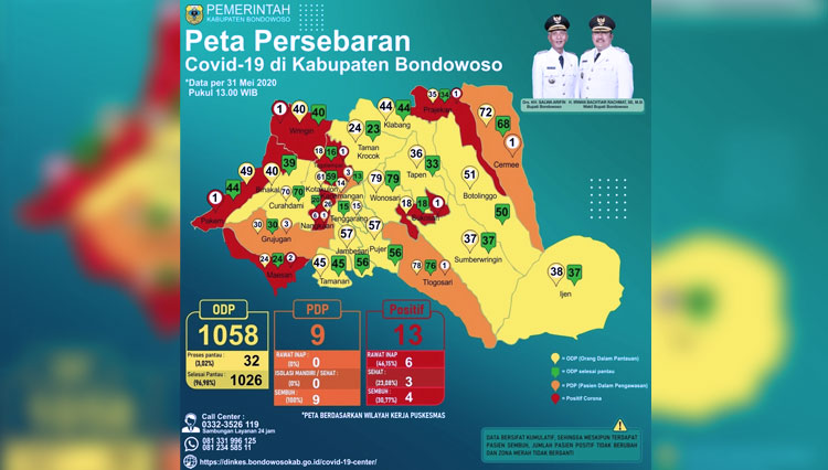 Peta pesebaran Covid-19 di Kabupaten Bondowoso Jawa Timur (Foto: Dinkes Bondowoso for TIMES Indonesia)