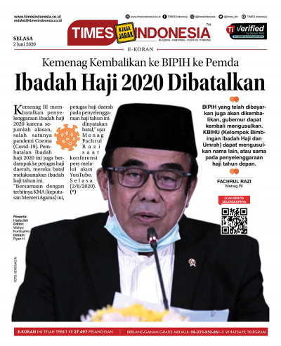 Edisi Selasa, 2 Juni 2020: E-Koran, Bacaan Positif Masyarakat 5.0