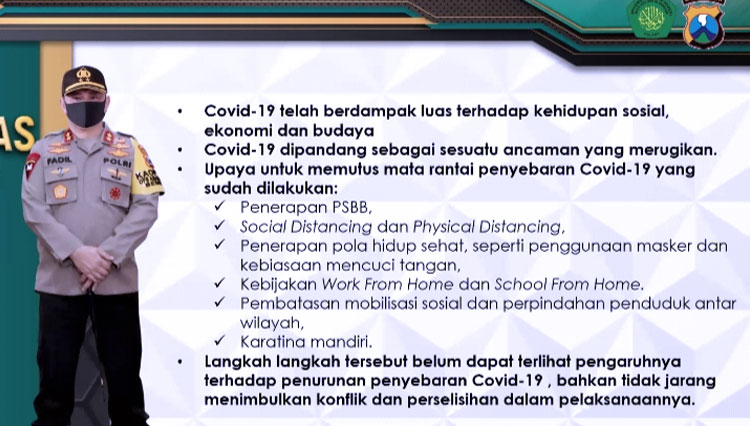 Paparan yang disampaikan Kapolda Jatim dalam Webinar yang digagas UIN Malang, Rabu (3/6/2020). (screenshot Webinar uinmlg)