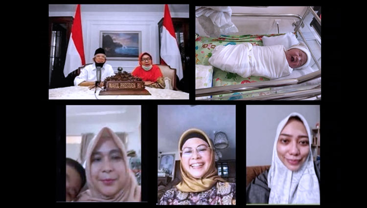 Suasana komunikasi K.H. Ma'ruf Amin bersama keluarga, saat menyambut kelahiran cucu ke dua dari pasangan Siti Haniatunisa dan Muhammad Zainal Arifin. 