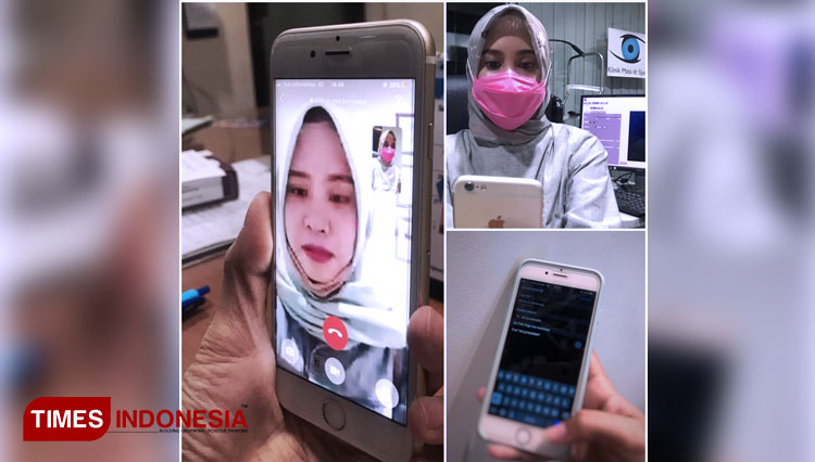 Pasien melakukan konsultasi online bersama dokternya spesialis mata melalui aplikasi Vio-KMDS, Senin (15/6/2020). (FOTO: Lely Yuana/TIMES Indonesia) 