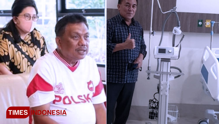 Gubernur Sulut Olly Dondokambey SE Bersama Istri Rita Tamuntuan menyerahkan satu unit alat Ventilator kepada RS Dr. JH. Awaloei, Selasa (23/06/2020). (Foto: Herry Dumais/TIMES Indonesia)