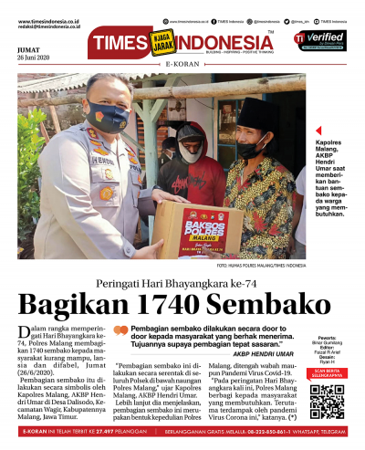Edisi Jumat, 26 Juni 2020: E-Koran, Bacaan Positif Masyarakat 5.0