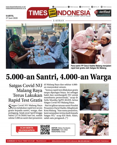 Edisi Sabtu, 27 Juni 2020: E-Koran, Bacaan Positif Masyarakat 5.0	