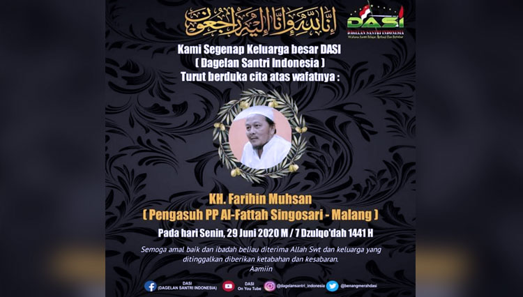 Ucapan bela sungkawa atas wafatnya KH Farihin Muhsan. (Foto: Facebook Dasi)