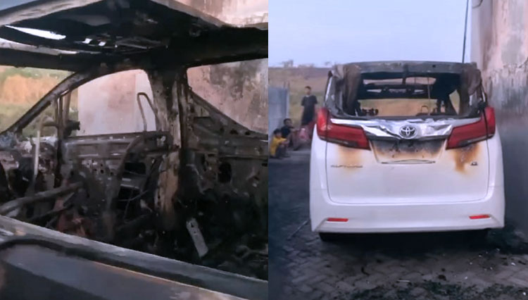 Mobil Toyota Alpard milik Via Vallen yang sebagian gosong terbakar. (Foto: IG Via Vallen)