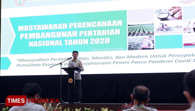 Mentan RI Syahrul Yasin Limpo saat membuka Musrembangtan di Auditorium Utama Kantor Pusat Kementerian Pertanian, Jakarta. (Foto: Kementan RI for TIMES Indonesia).