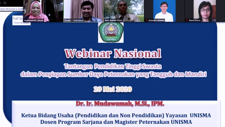 Screen shoot presentasi makalah dengan judul tantangan pendidikan tinggi swasta dalam penyiapan sumber daya peternakan yang unggul dan mandiri, foto paling kiri Dr.Ir. Mudawamah, M.Si, IPM