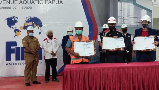 Pemeriksaan Venue Akuatik PON XX Papua. (foto: instagram PON XX Papua)