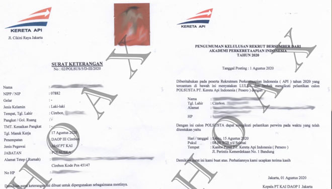 Foto pengumuman rekruitmen palsu yang mengatasnamakan PT KAI. (Foto: Humas Daop 3 Cirebon)