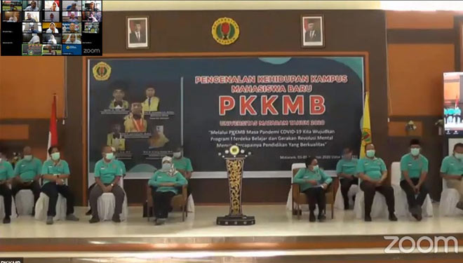 Suasana pembukaan kegiatan Pengenalan Kehidupan Kampus Mahasiswa Baru atau PKKMB Univeritas Mataram tahun akademik 2020/2021 secara online.(Foto: Humas Unram)