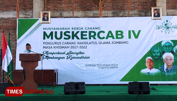 Muskercab IV PC NU Jombang di Aula PC NU Jombang Jl Gatot Subroto No 4 Jombang. (Foto: Rohmadi/TIMES Indonesia)