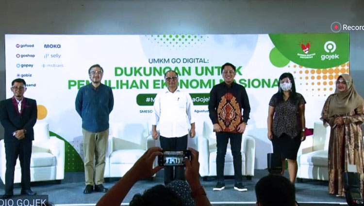 Peluncuran program #MelajuBersamaGojek untuk membantu UMKM Indonesia. (Foto: Tangkapan Layar TIMES Indonesia)