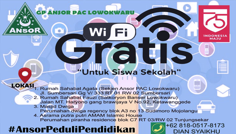 Program WiFi Gratis untuk Siswa oleh PAC Ansor Lowokwaru Kota Malang. (Foto: Istimewa)