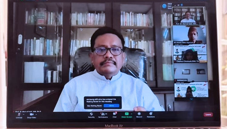 Ketua PW ISNU Jatim Prof M. Mas’ud Said MM PhD, saat menjadi keynote speech dalam Webinar-II dengan Tema Makna Proklamasi & Gerakan Setia NKRI.