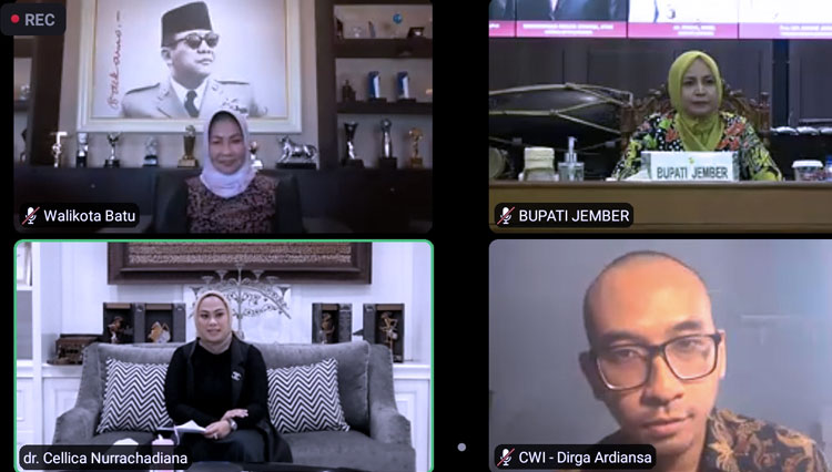 Diskusi terarah yang digelar Cakra Wikara Indonesia (CWI) bersama sejumlah kepada daerah perempuan melalui forum virtual. (Foto: Tangkapan layar TIMES Indonesia)