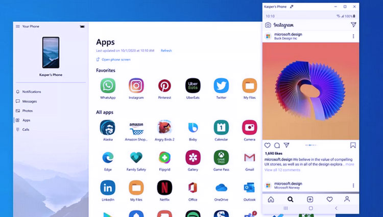 Aplikasi Your Phone yang tengah menjalankan aplikasi Android pada komputer berbasis Windows 10. (Foto: CNet)