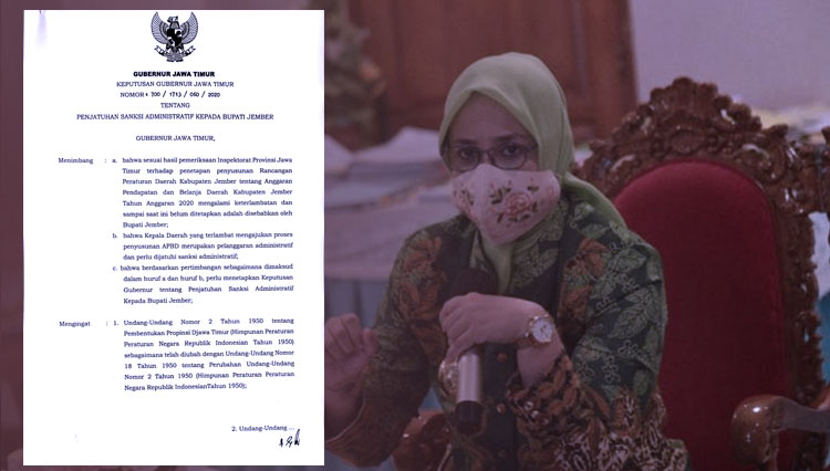 Salinan Surat Keputusan Gubernur Jatim terkait penjatuhan sanksi administratif kepada Bupati Jember dr Faida