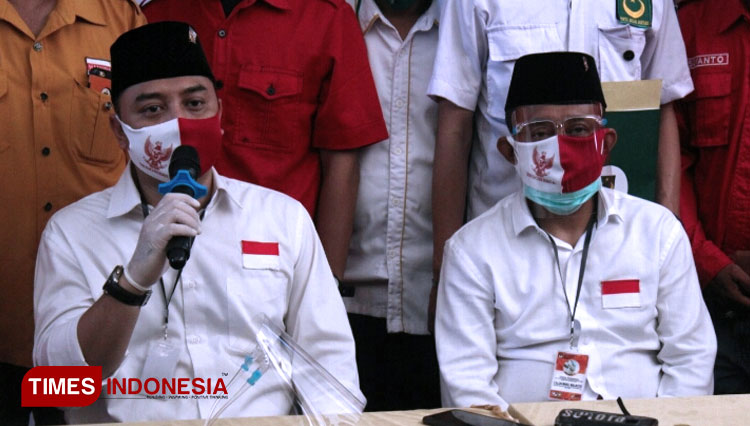 Pasangan calon Wali Kota dan Wakil Wali Kota Surabaya dalam Pilwali Surabaya 2020. (Foto: Ammar Ramzi/Times Indonesia) 