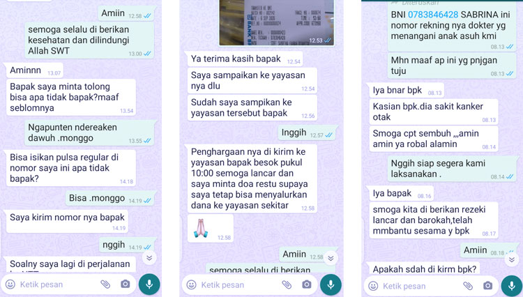 Tangkapan layar dialog penipuan yang mencatut nama Bupati Lumajang. (foto: tangkapan layar) 