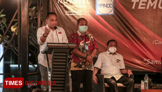Eri Cahyadi, Calon Wali Kota Surabaya ditemui Asosiasi Pengusaha Indonesia (APINDO) Jawa Timur, Kamis (10/9/2020). (Foto: Ammar Ramzi/Times Indonesia) 