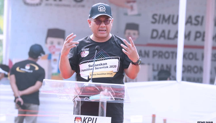 Arahan Ketua KPU saat Simulasi Pemungutan Suara Pilkada 2020 di Serpong Tangsel, Sabtu (12/9). (Foto: Instagram KPU) 