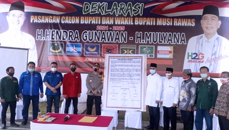 Agenda penandatanganan deklarasi dan pakta integritas Bapaslon Bupati Musirawas dan Wakil Bupati Musirawas 2020-2025, H Hendra Gunawan - H Mulyana. (FOTO: Dok Tim Pemenangan)