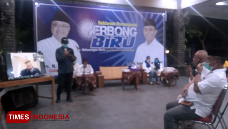 Video Conference Hanafi Rais dan pasangan NOTO saat deklarasi dukungan gerbong biru (Foto : Totok Hidayat/TIMES Indonesia)