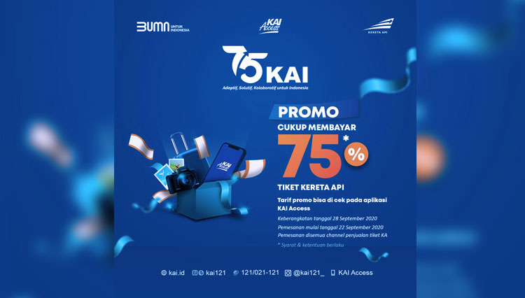 Promo diberikan sebagai apresiasi kepada pelanggan setia KAI dalam rangka HUT ke-75 pada 28 September 2020 mendatang. (FOTO: Humas KAI Daop 5 Purwokerto for TIMES Indonesia)