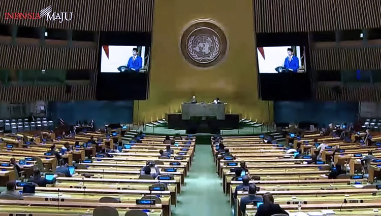 Presiden Joko Widodo Menyampaikan Pidatonya saat Sidang Majelis Umum ke 75 PBB pada Rabu (23/9). (Foto: presidenri.go.id
