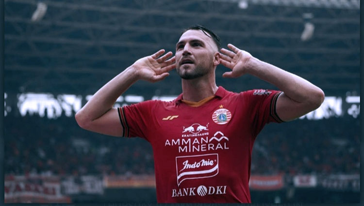 Bomber andalan Persija Jakarta, Marko Simic saat merayakan golnya. (FOTO: Dokumen/Persija Jakarta)