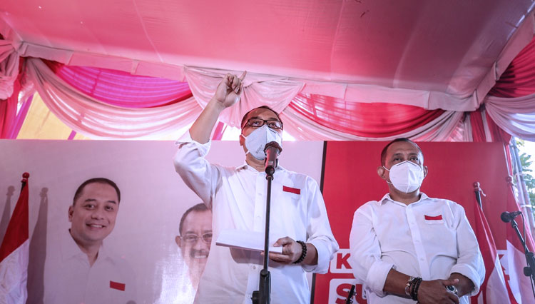 Eri Cahyadi memaparkan visi dan misinya untuk membawa Surabaya lebih maju dan keren. (Foto: Dok. TIMES Indonesia) 
