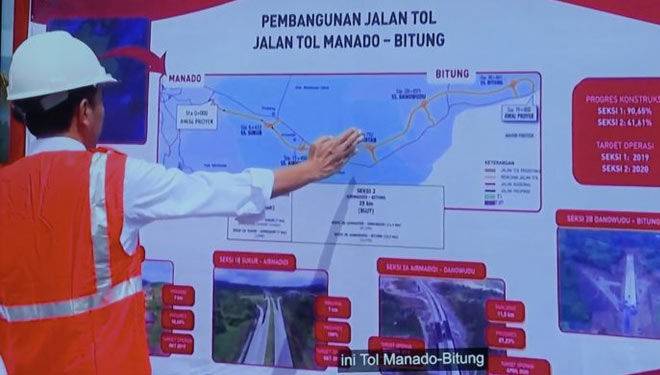 Presiden Jokowi melihat maket pembangunan jalan tol Manado-Bitung. (Foto: setkab.go.id) 