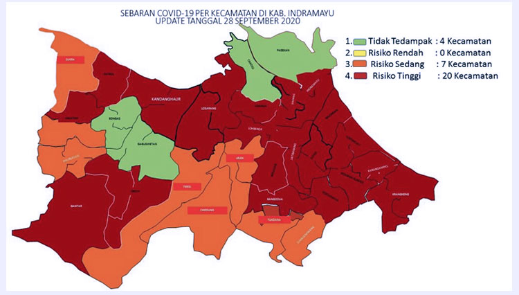 Peta sebaran zona merah di Kabupaten Indramayu. (Foto: Diskominfo Kabupaten Indramayu)