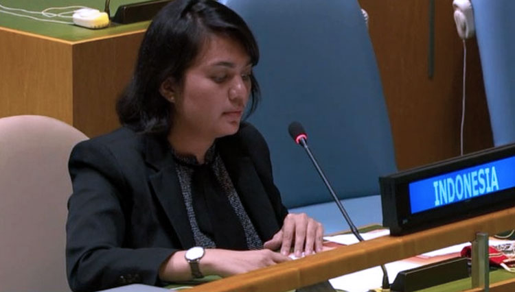 Silvany Austin Pasaribu, diplomat muda yang mewakili Indonesia. (FOTO: tangkapan layar video sidang PBB)