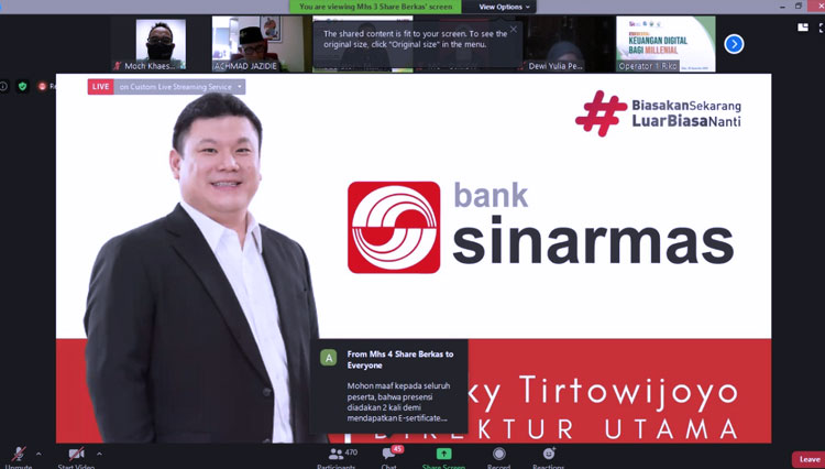 Frengky Tirtowijoyo sebagai Direktur Utama PT Bank Sinarmas saat memaparkan materinya (Foto: tangkapan layar zoom Unusa)