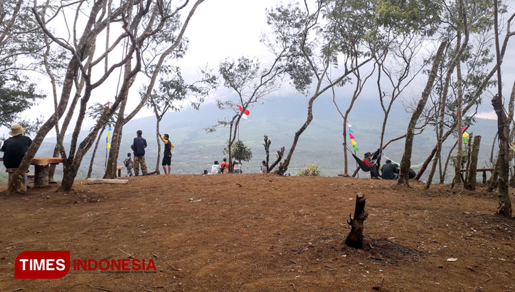 Pengunjung memadati Shelter Coffee Break di puncak Bukit Tanjung Iran Dusun Gunung Agung Ilir. (Foto: Asnadi/ TIMES Indonesia)