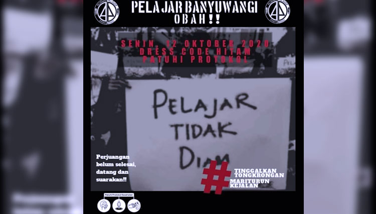 Poster ajakan untuk demo tolak UU Cipta Kerja di Banyuwangi. (FOTO: Istimewa)