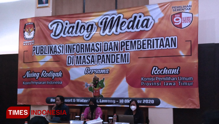 KPU Kabupaten Malang saat menggelar Dialog Media dan salah satu pematerinya dari KPI. (Foto: Binar Gumilang/TIMES Indonesia)