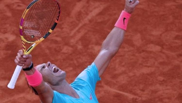 Nadal menunjukkan kelegaannya setelah mencapai final Prancis Terbuka tanpa kehilangan satu set pun untuk keenam kalinya. (FOTO:BBC)