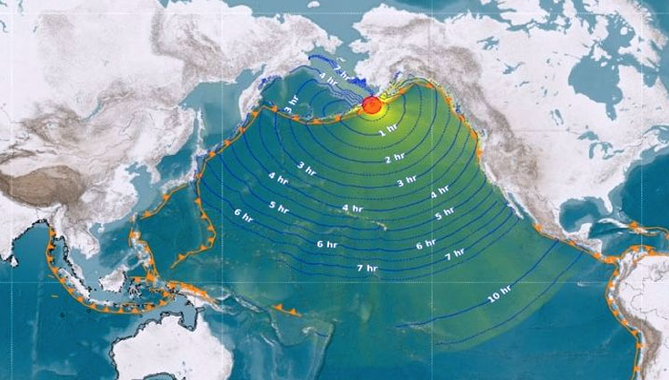 Pusat gempa bumi 7,5 MAgnitudo di Perairan Alaska, Amerika Utara, Selasa (20/10/2020). (Foto: dok.bmkg)