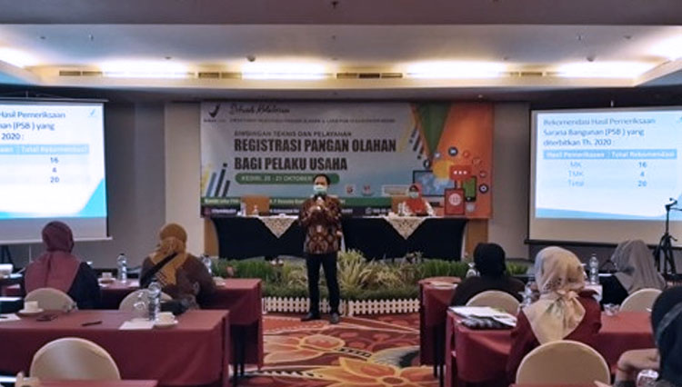 Kegiatan bimbingan teknis dan pelatihan tentang registrasi pangan olahan yang digelar BPOM RI di hotel grand Surya Kediri. (Foto/Kominfo Kabupaten Kediri)