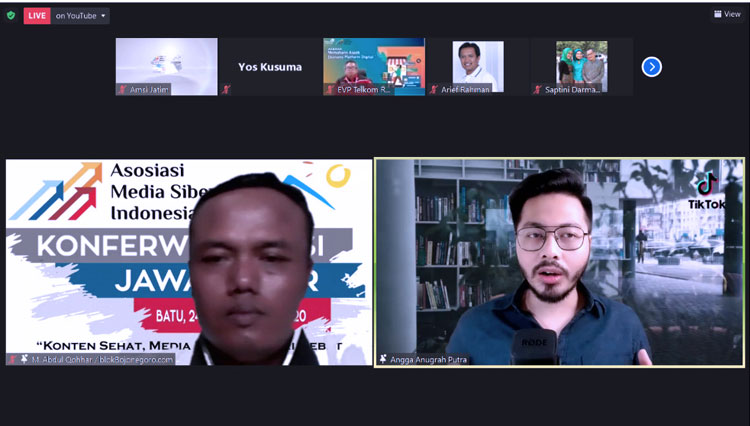 Angga Anugrah Putra, Head of User and Content Operations of TikTok Indonesia (kanan) saat memaparkan materi webinar bertema Memahami Aspek Ekonomi Platform Digital, yang digelar dalam rangka Konferensi Wilayah Asosiasi Media Siber Indonesia Jawa Ti