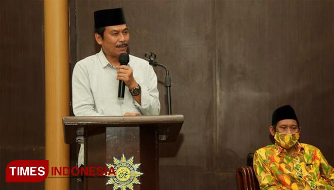 Cabup Moh Qosim saat berpidato di Gedung Dakwah Muhammadiyah (Foto: Media Center Paslon QA for TIMES Indonesia).